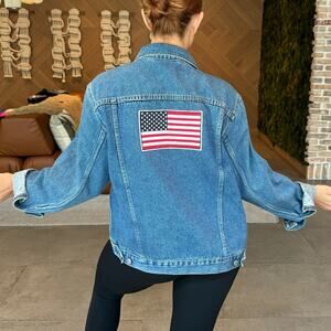 Casual Corner Annex American Flag Jean Jacket Size Large